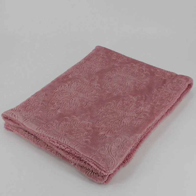 European Damask Embossed Flannel Blanket with Sherpa Back